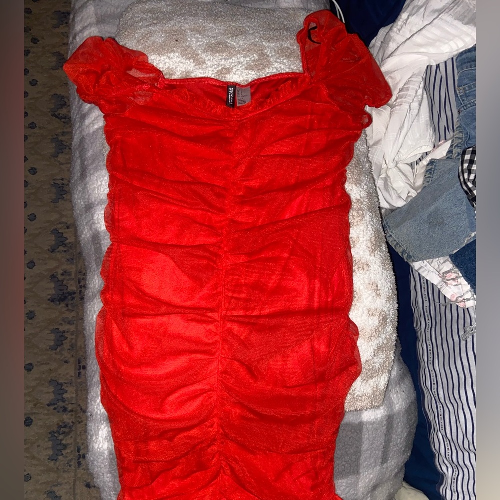 Flattering red rouged dress